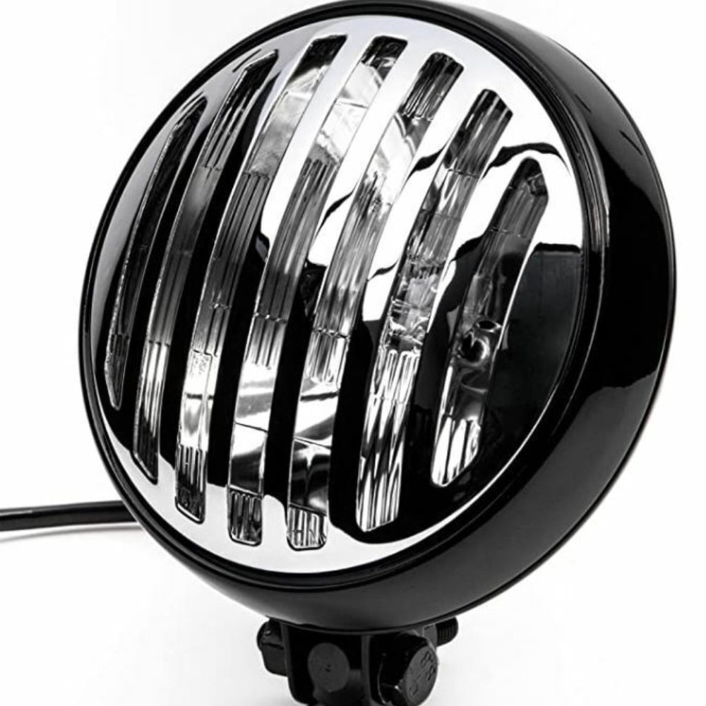 6" Black & Chrome Motorcycle Headlight with Grill High Low Headlamp Bottom Mount
